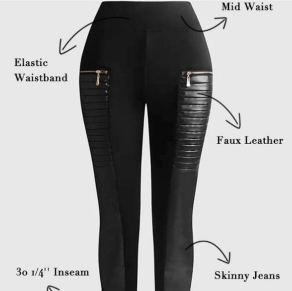 Flamingo Urban Contrast Panel Zipper Detail Faux Leather Moto Pants SzL - Picture 16 of 16